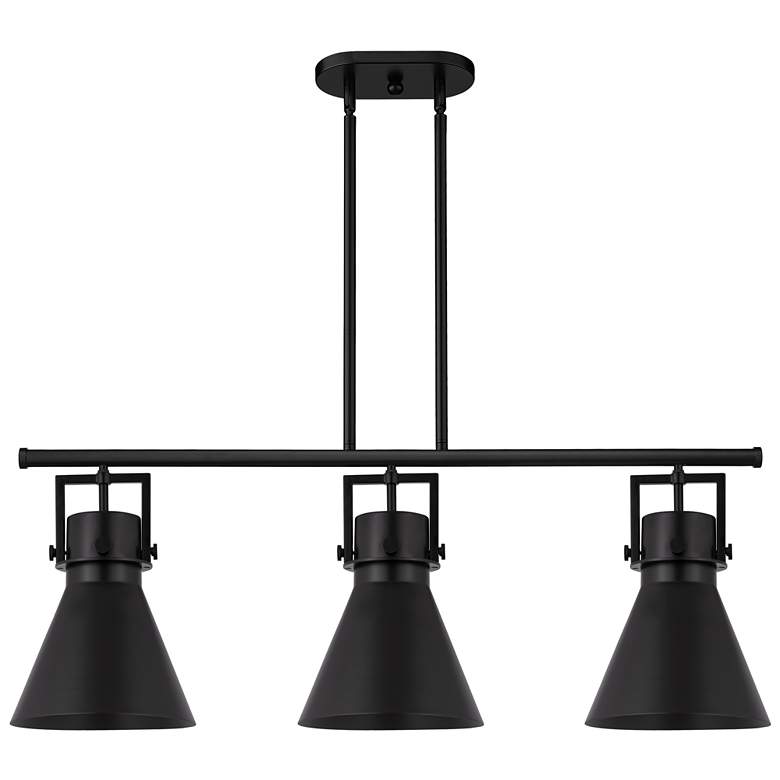 Image 1 Newton Metal Cone 42"W 3 Light Matte Black Island Light