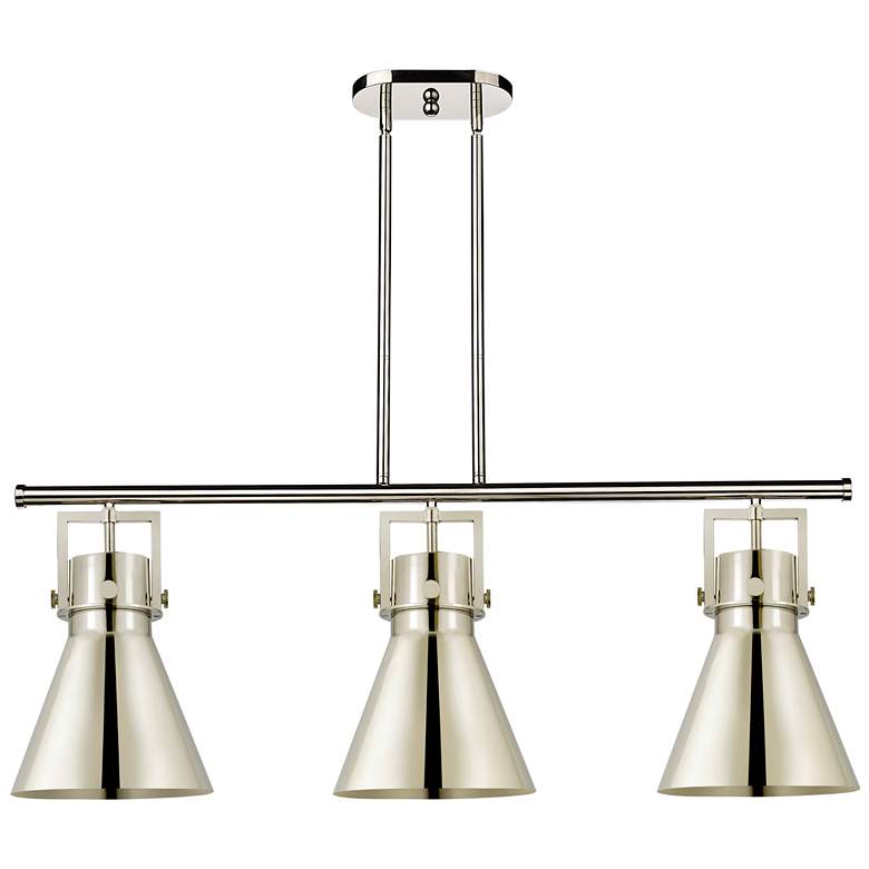 Image 1 Newton Metal Cone 42"W 3 Light Polished Nickel Island Light