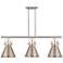 Newton Metal Cone 42"W 3 Light Satin Nickel Island Light w/ Curved Sha