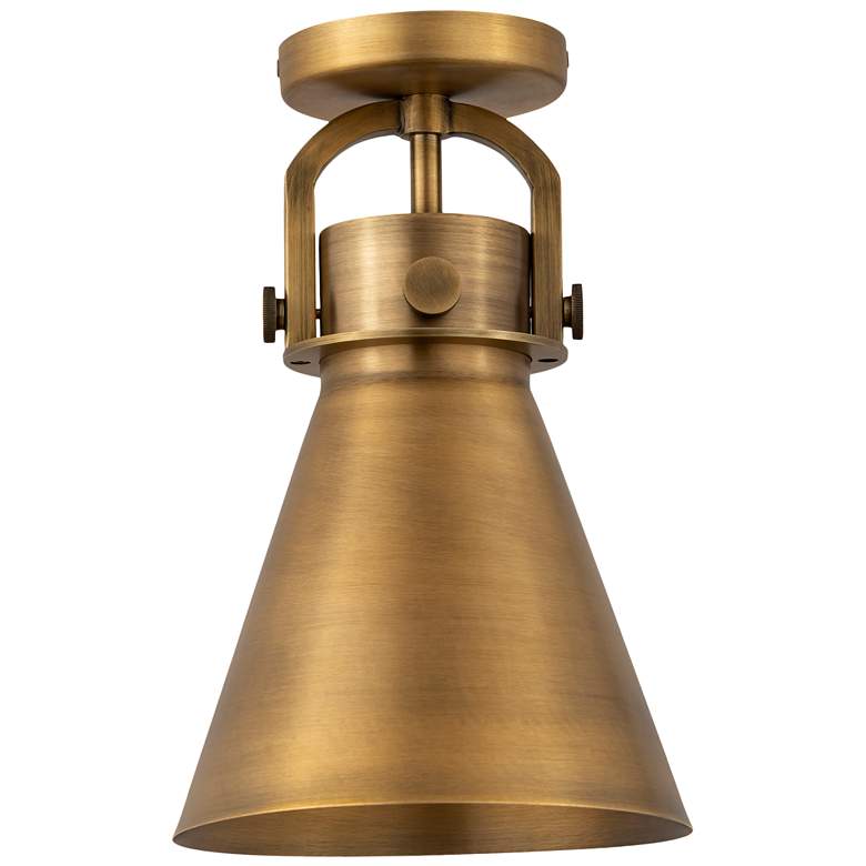 Image 1 Newton Metal Cone 8" Wide Brushed Brass Flush Mount w/ Brushed Brass S