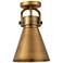 Newton Metal Cone 8" Wide Brushed Brass Flush Mount w/ Brushed Brass S