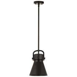 Newton Metal Cone 8" Wide Matte Black Stemmed Pendant w/ Matte Black S