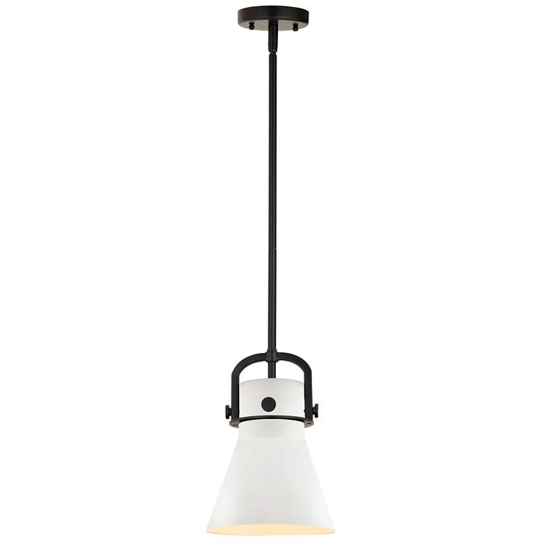 Image 1 Newton Metal Cone 8" Wide Matte Black Stemmed Pendant w/ Matte White S