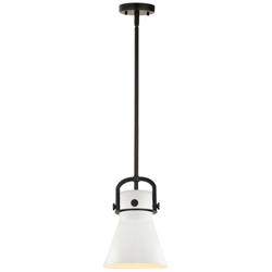 Newton Metal Cone 8" Wide Matte Black Stemmed Pendant w/ Matte White S