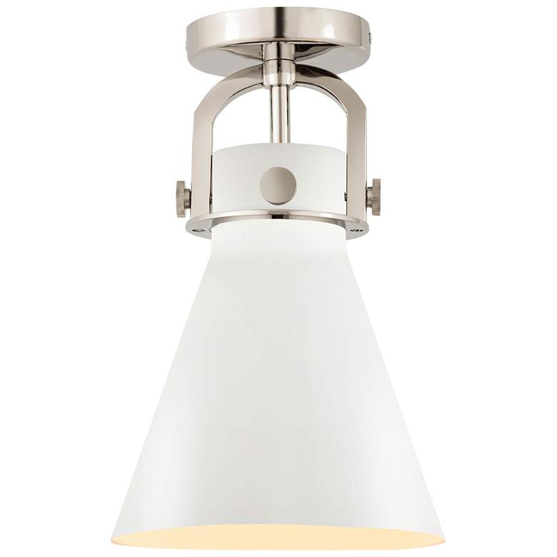Image 1 Newton Metal Cone 8" Wide Polished Nickel Flush Mount w/ Matte White S