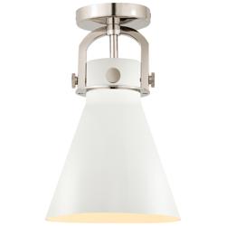 Newton Metal Cone 8" Wide Polished Nickel Flush Mount w/ Matte White S