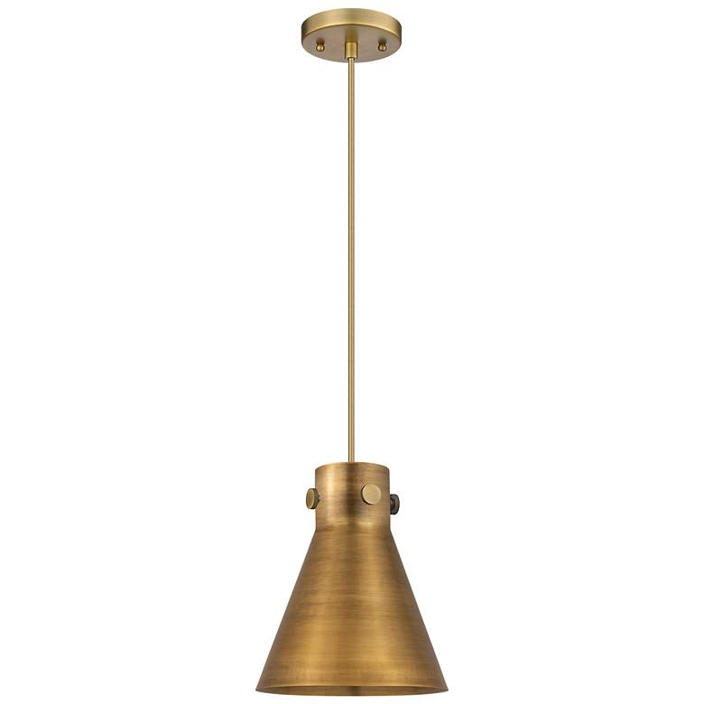 Image 1 Newton Metal Cone 8"W Brushed Brass Corded Pendant w/ Brushed Brass Sh