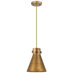 Newton Metal Cone 8"W Brushed Brass Corded Pendant w/ Brushed Brass Sh