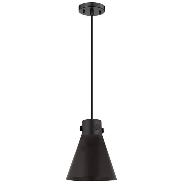 Image 1 Newton Metal Cone 8"W Matte Black Cord Hung Pendant w/ Matte Black Sha