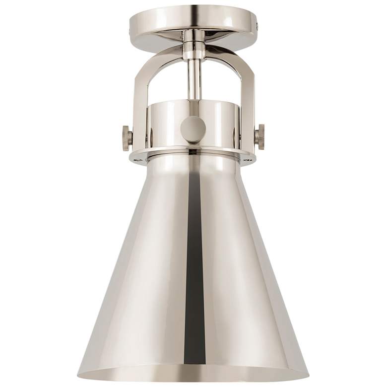 Image 1 Newton Metal Cone 8"W Polished Nickel Flush Mount w/ Polished Nickel S