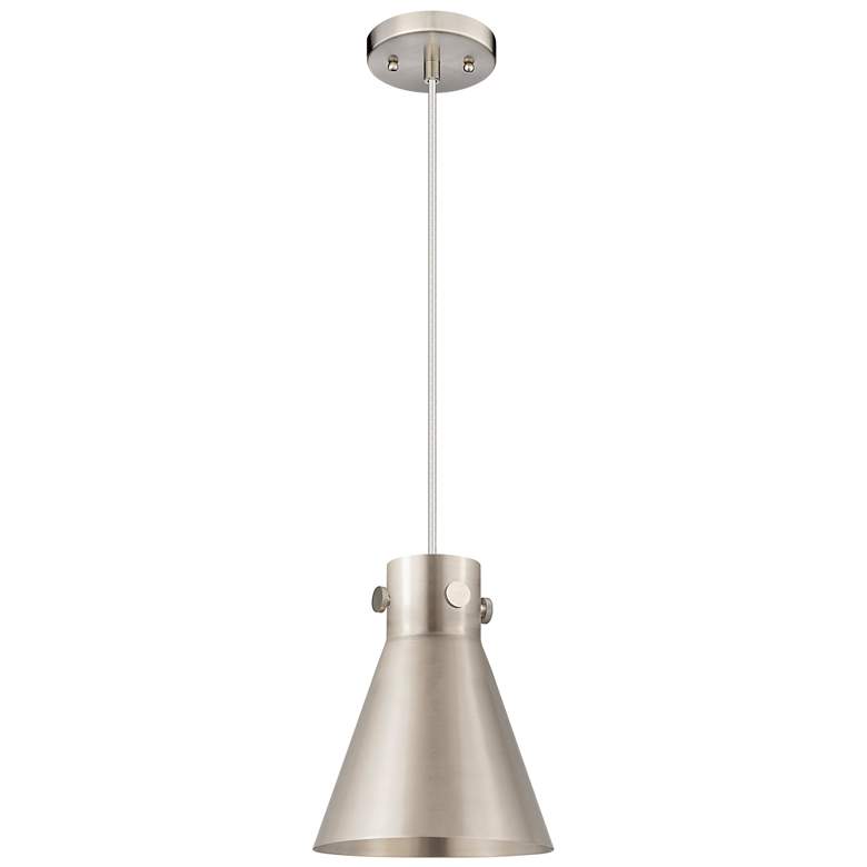Image 1 Newton Metal Cone 8"W Satin Nickel Cord Hung Pendant w/ Satin Nickel S