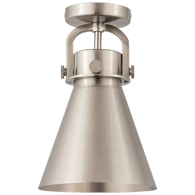 Image 1 Newton Metal Cone 8"W Satin Nickel Flush Mount w/ Satin Nickel Shade