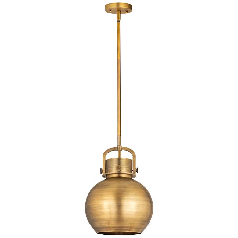 Image 1 Newton Metal Sphere 10"W Brushed Brass Stemmed Pendant w/ Brass Shade