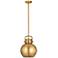 Newton Metal Sphere 10"W Brushed Brass Stemmed Pendant w/ Brass Shade