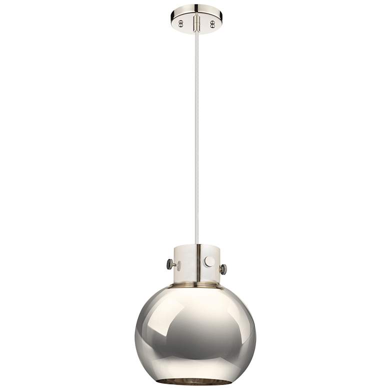 Image 1 Newton Metal Sphere 10"W Polished Nickel Corded Pendant w/ Nickel Shad