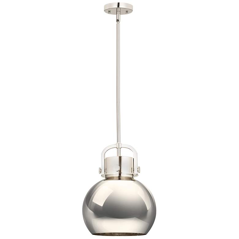 Image 1 Newton Metal Sphere 10"W Polished Nickel Stemmed Pendant w/ Nickel Sha