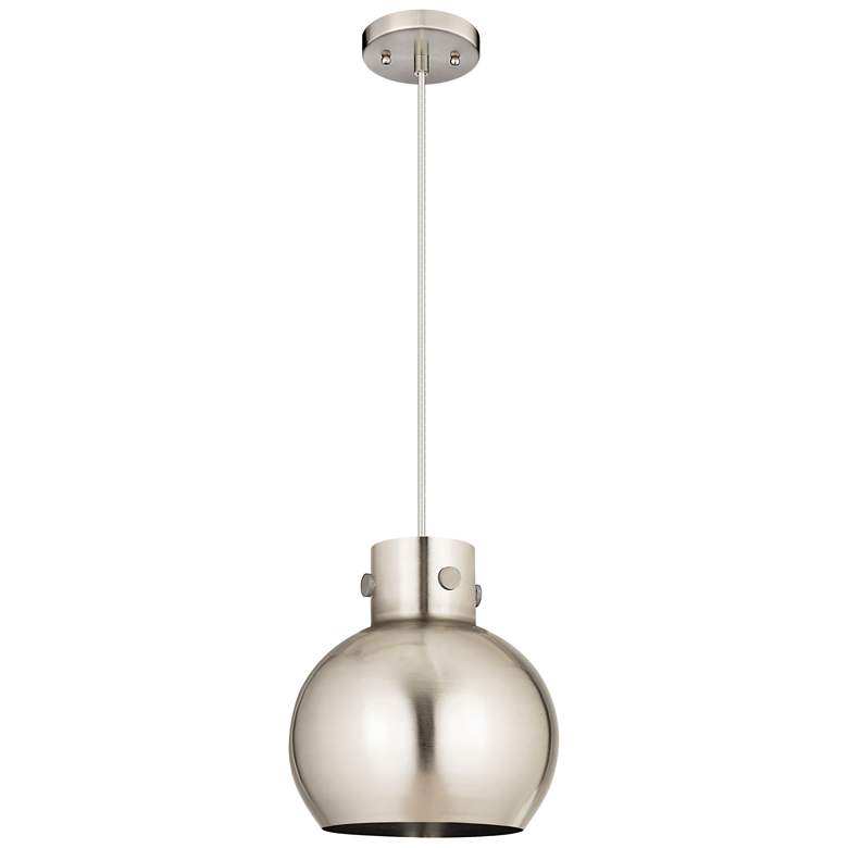 Image 1 Newton Metal Sphere 10"W Satin Nickel Corded Pendant w/ Satin Nickel S