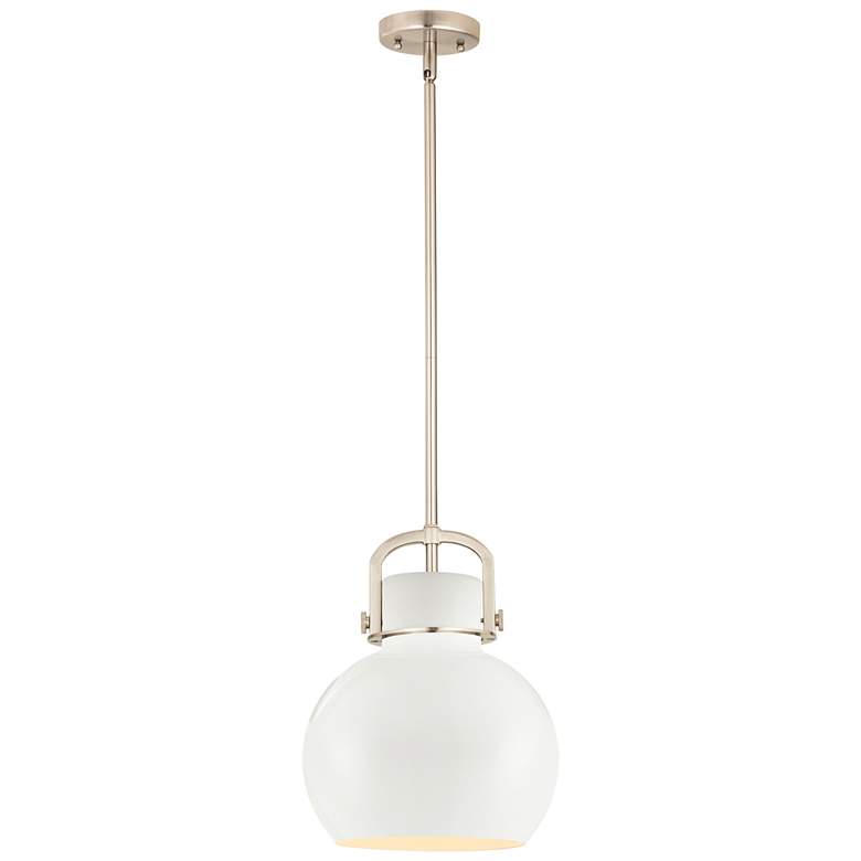 Image 1 Newton Metal Sphere 10"W Satin Nickel Stemmed Pendant w/ Matte White S