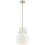 Newton Metal Sphere 10"W Satin Nickel Stemmed Pendant w/ Matte White S