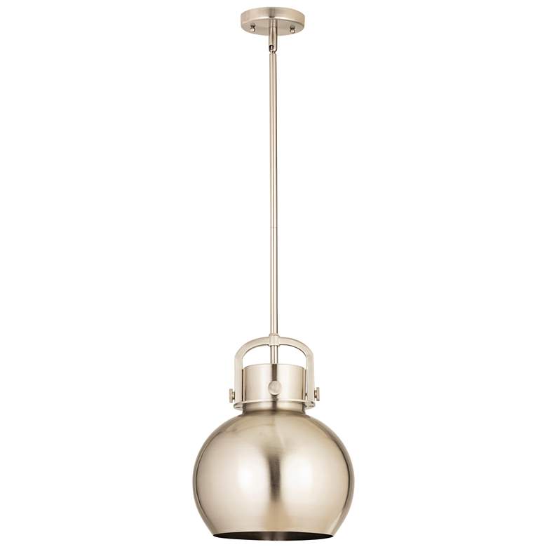 Image 1 Newton Metal Sphere 10"W Satin Nickel Stemmed Pendant w/ Satin Nickel