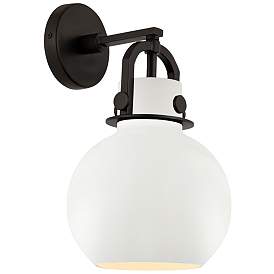 Image1 of Newton Metal Sphere 14.25" High Matte Black Sconce With Matte White Sh