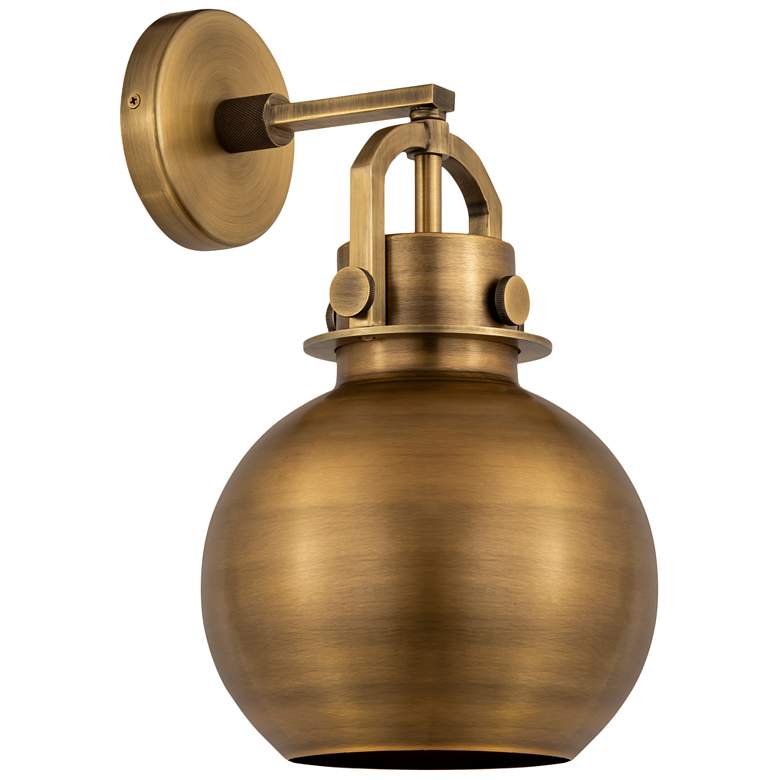 Image 1 Newton Metal Sphere 14" High Brushed Brass Sconce w/ Brushed Brass Sha
