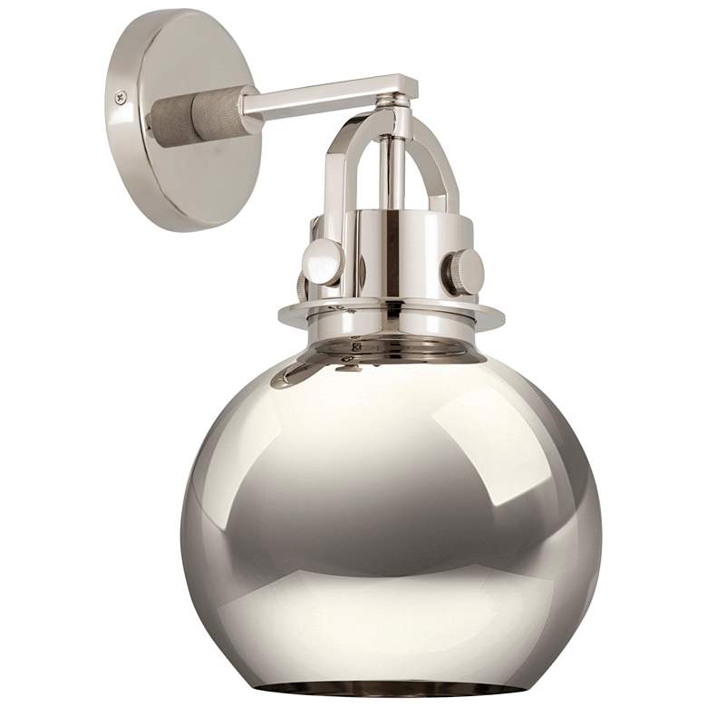 Image 1 Newton Metal Sphere 14" High Polished Nickel Sconce w/ Nickel Shade