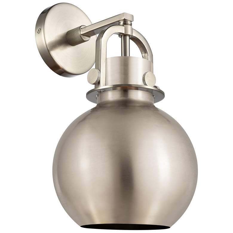 Image 1 Newton Metal Sphere 14" High Satin Nickel Sconce w/ Satin Nickel Shade