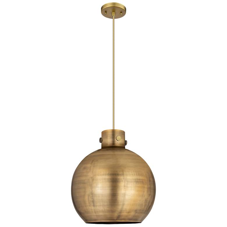 Image 1 Newton Metal Sphere 14"W Brushed Brass Cord Pendant w/ Brushed Brass S