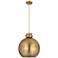 Newton Metal Sphere 14"W Brushed Brass Cord Pendant w/ Brushed Brass S