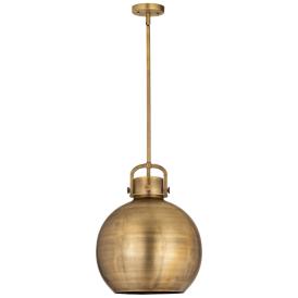 Newton Metal Sphere 14"W Brushed Brass Stemmed Pendant w/ Brass Shade Newton Metal Sphere 14"W Brushed Brass Stemmed Pendant w/ Brass Shade