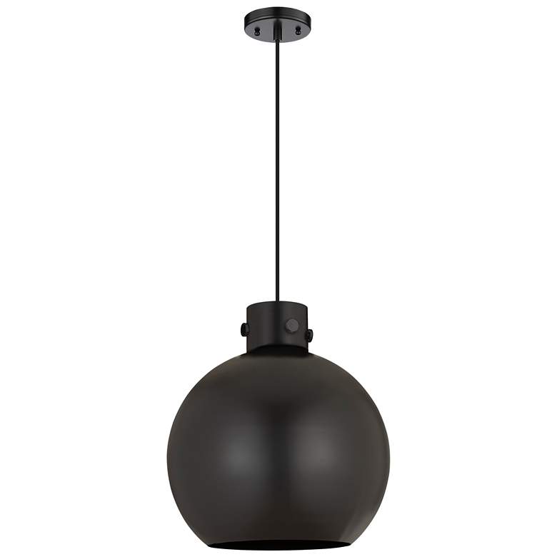 Image 1 Newton Metal Sphere 14"W Matte Black Corded Pendant w/ Matte Black Sha