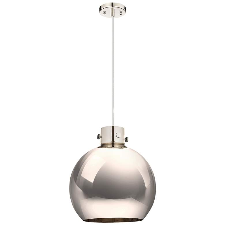 Image 1 Newton Metal Sphere 14"W Polished Nickel Cord Pendant w/ Nickel Shade