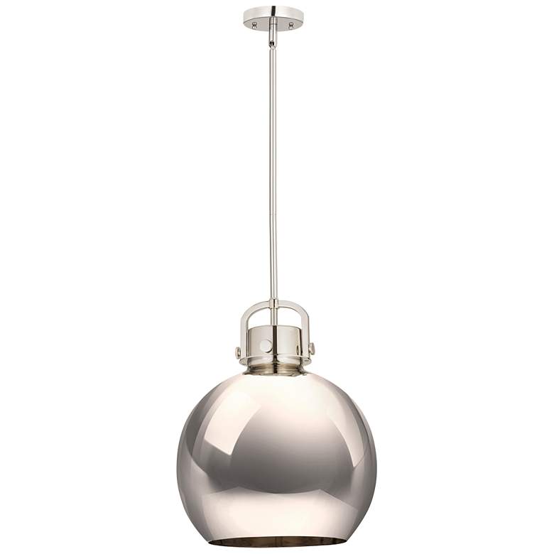 Image 1 Newton Metal Sphere 14"W Polished Nickel Stemmed Pendant w/ Nickel Sha