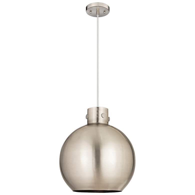 Image 1 Newton Metal Sphere 14"W Satin Nickel Corded Pendant w/ Satin Nickel S