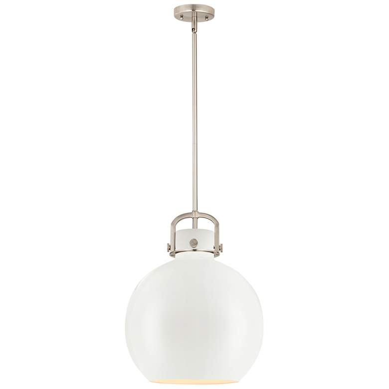 Image 1 Newton Metal Sphere 14"W Satin Nickel Stemmed Pendant w/ Matte White S