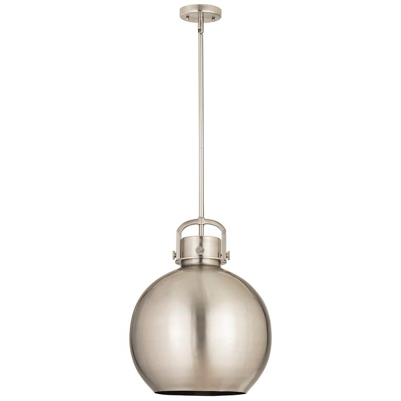 Image 1 Newton Metal Sphere 14"W Satin Nickel Stemmed Pendant w/ Satin Nickel