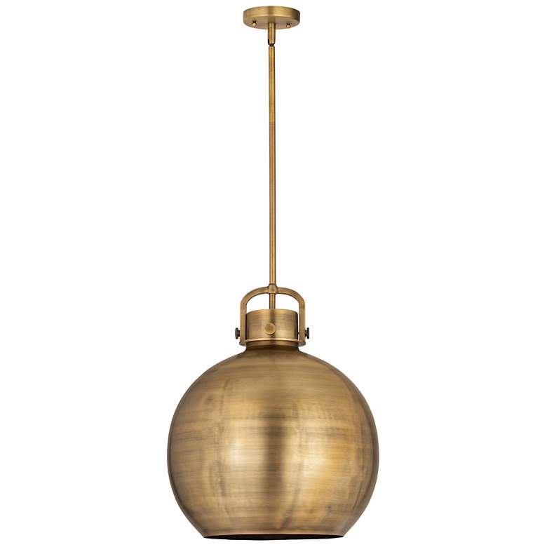 Image 1 Newton Metal Sphere 16"W Brushed Brass Stemmed Pendant w/ Brass Shade