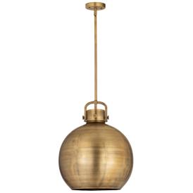 Newton Metal Sphere 16"W Brushed Brass Stemmed Pendant w/ Brass Shade Newton Metal Sphere 16"W Brushed Brass Stemmed Pendant w/ Brass Shade