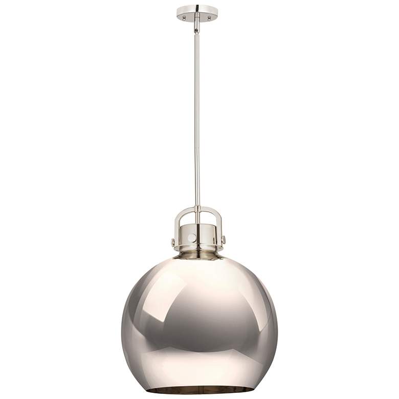 Image 1 Newton Metal Sphere 16"W Polished Nickel Stemmed Pendant w/ Nickel Sha