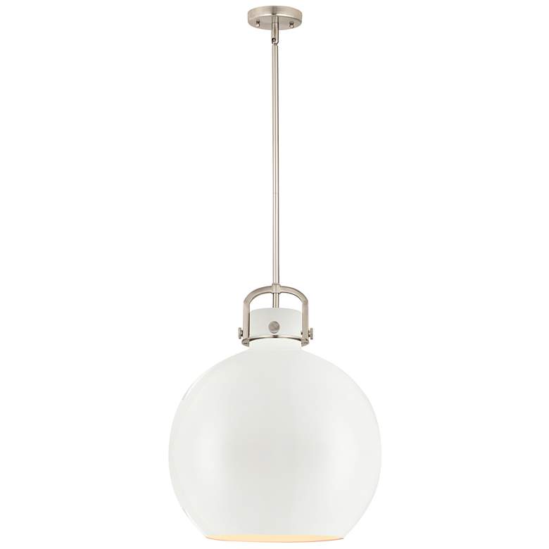 Image 1 Newton Metal Sphere 16"W Satin Nickel Stemmed Pendant w/ Matte White S