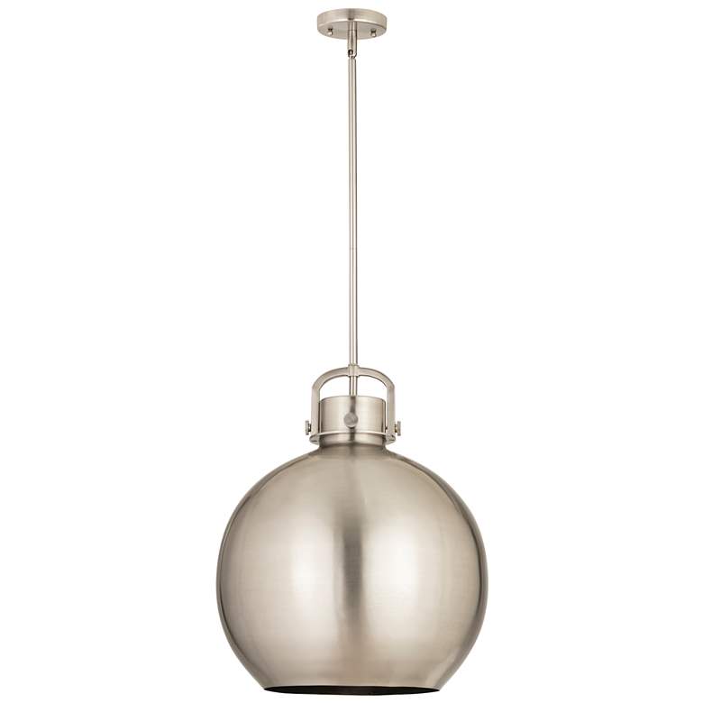 Image 1 Newton Metal Sphere 16"W Satin Nickel Stemmed Pendant w/ Satin Nickel