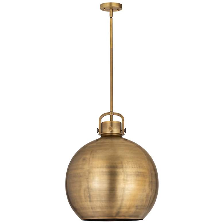Image 1 Newton Metal Sphere 18"W Brushed Brass Stemmed Pendant w/ Brass Shade