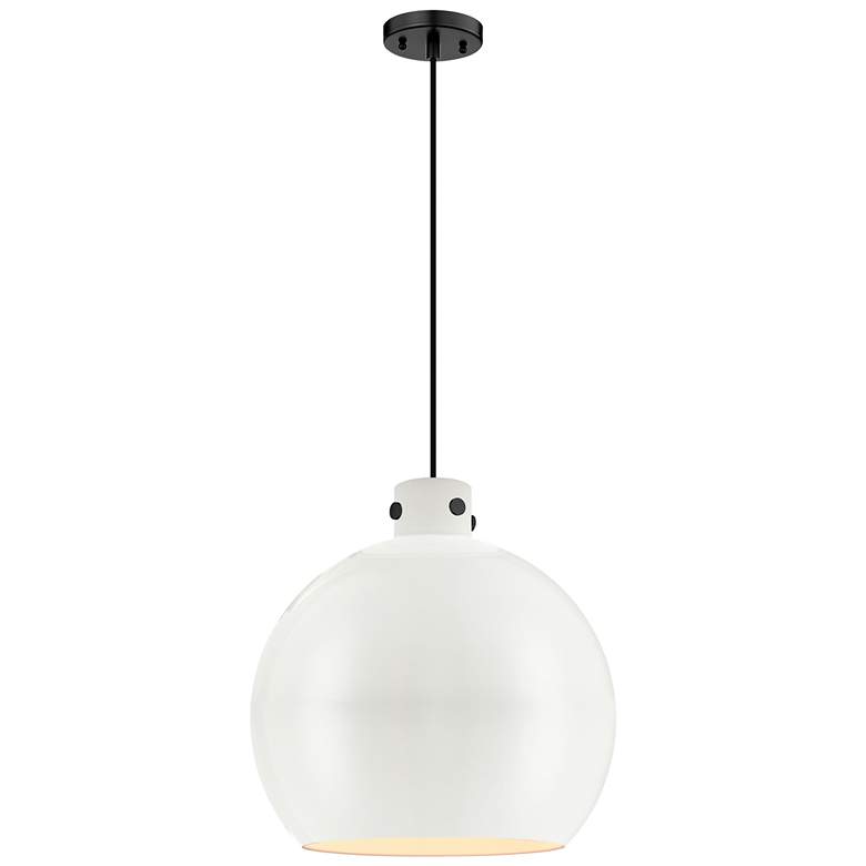 Image 1 Newton Metal Sphere 18"W Matte Black Corded Pendant w/ Matte White Sha