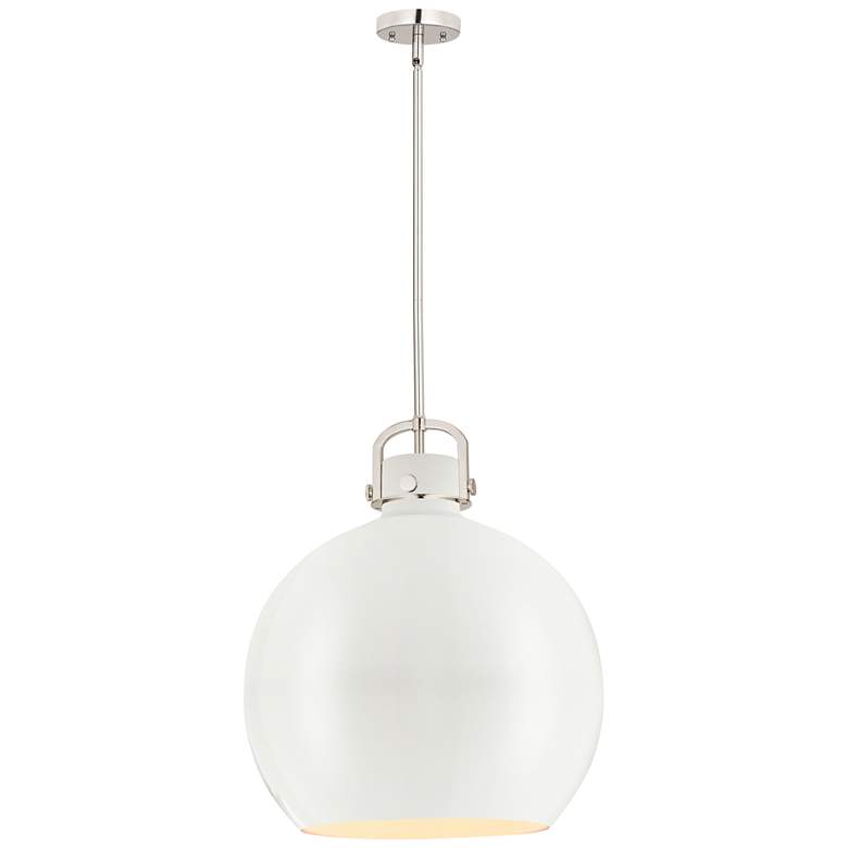Image 1 Newton Metal Sphere 18"W Polished Nickel Stem Pendant w/ Matte White S