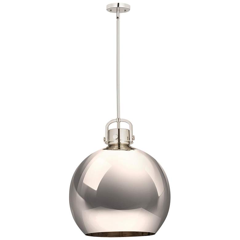 Image 1 Newton Metal Sphere 18"W Polished Nickel Stemmed Pendant w/ Nickel Sha