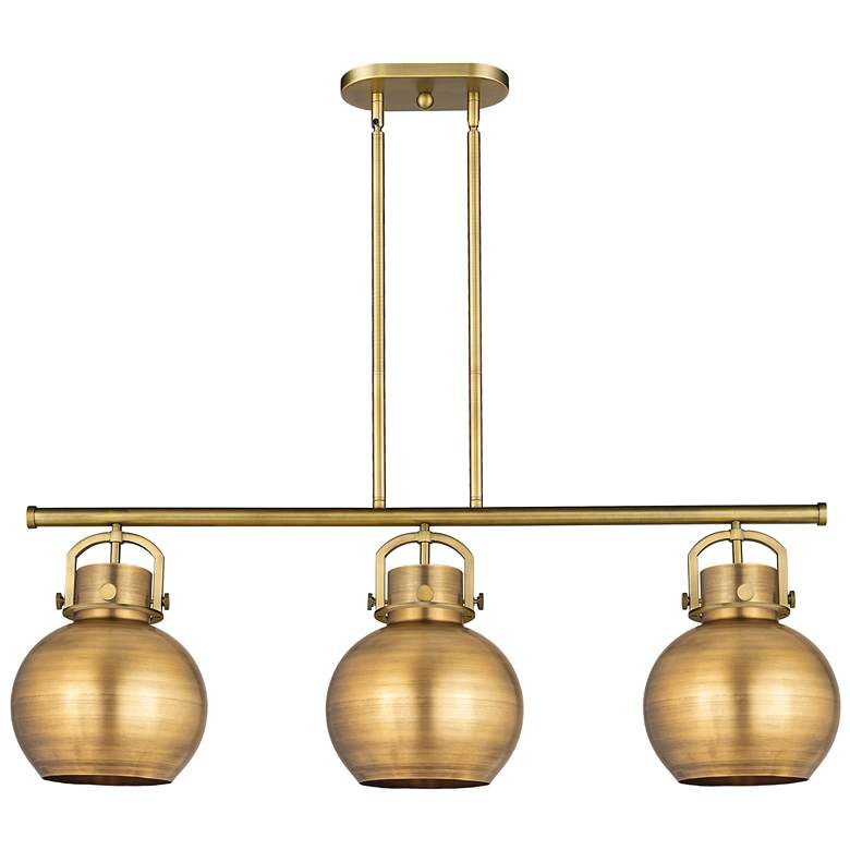 Image 1 Newton Metal Sphere 42"W 3 Light Brushed Brass Stem Island Light