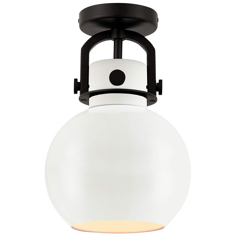 Image 1 Newton Metal Sphere 8" Wide Matte Black Flush Mount With Matte White S