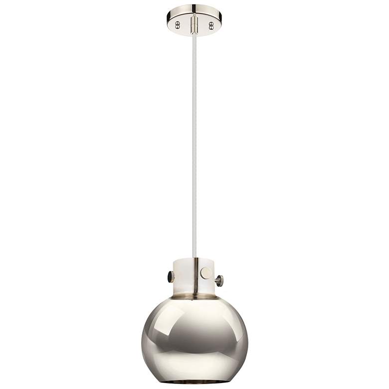 Image 1 Newton Metal Sphere 8"W Polished Nickel Corded Pendant w/ Nickel Shade