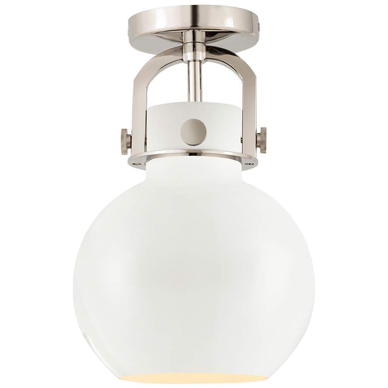 Image 1 Newton Metal Sphere 8"W Polished Nickel Flush Mount w/ Matte White Sha